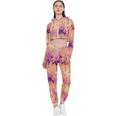 Yellow And Pink Abstract Cropped Zip Up Lounge Set