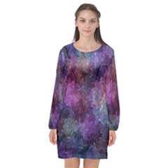 Multicolored Abstract Long Sleeve Chiffon Shift Dress 