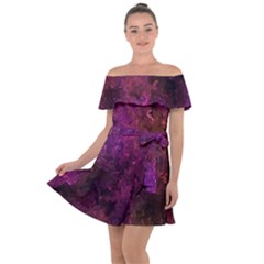 Red Melty Abstract Off Shoulder Velour Dress by Dazzleway