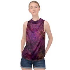 Red Melty Abstract High Neck Satin Top by Dazzleway