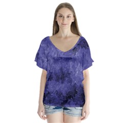 Lilac Abstract V-neck Flutter Sleeve Top by Dazzleway