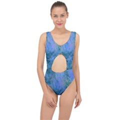 Lilac And Green Abstract Center Cut Out Swimsuit