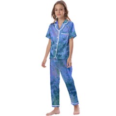 Lilac And Green Abstract Kids  Satin Short Sleeve Pajamas Set