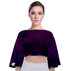 Red And Purple Abstract Tie Back Butterfly Sleeve Chiffon Top