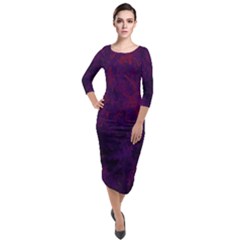 Red And Purple Abstract Quarter Sleeve Midi Velour Bodycon Dress by Dazzleway