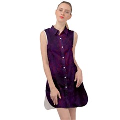 Red And Purple Abstract Sleeveless Shirt Dress