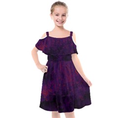 Red And Purple Abstract Kids  Cut Out Shoulders Chiffon Dress by Dazzleway