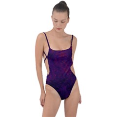 Red And Purple Abstract Tie Strap One Piece Swimsuit