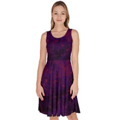 Red And Purple Abstract Knee Length Skater Dress With Pockets