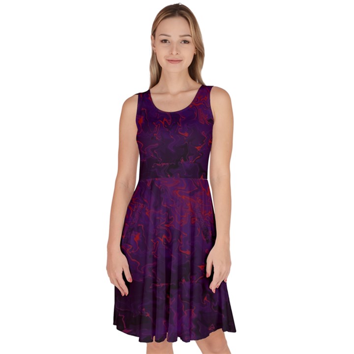 Red and purple abstract Knee Length Skater Dress With Pockets