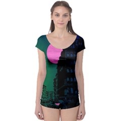 Vaporwave Old Moon Over Nyc Boyleg Leotard  by WetdryvacsLair