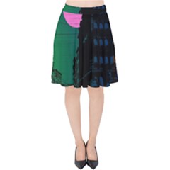 Vaporwave Old Moon Over Nyc Velvet High Waist Skirt by WetdryvacsLair