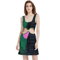 Vaporwave Old Moon Over Nyc Velvet Cutout Dress by WetdryvacsLair