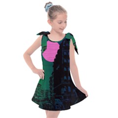 Vaporwave Old Moon Over Nyc Kids  Tie Up Tunic Dress