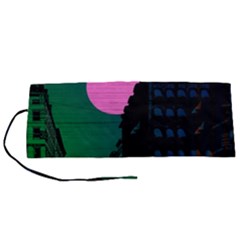 Vaporwave Old Moon Over Nyc Roll Up Canvas Pencil Holder (s)