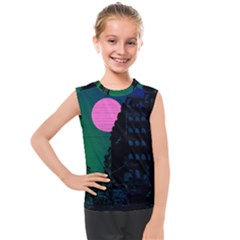 Vaporwave Old Moon Over Nyc Kids  Mesh Tank Top