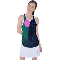 Vaporwave Old Moon Over Nyc Racer Back Mesh Tank Top by WetdryvacsLair