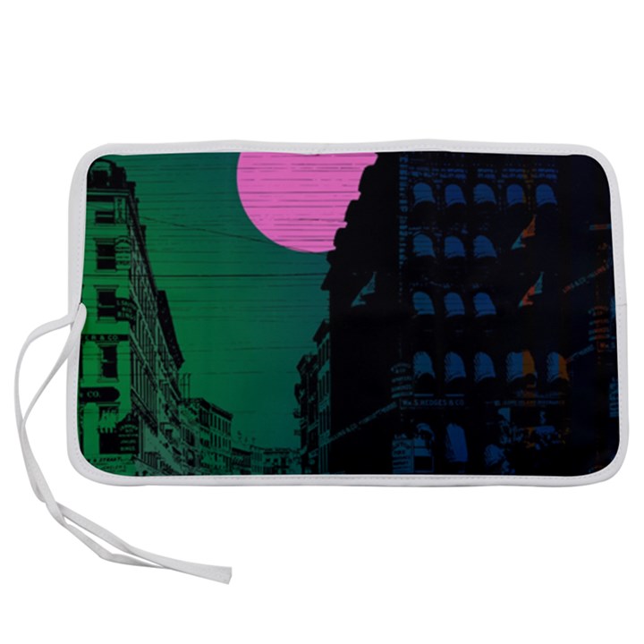 Vaporwave Old Moon Over NYC Pen Storage Case (L)