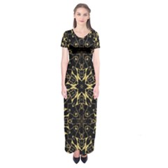 Black and gold pattern Short Sleeve Maxi Dress