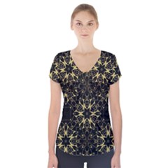 Black and gold pattern Short Sleeve Front Detail Top