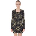 Black and gold pattern V-neck Bodycon Long Sleeve Dress View1