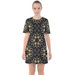 Black and gold pattern Sixties Short Sleeve Mini Dress