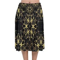 Black and gold pattern Velvet Flared Midi Skirt