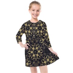 Black and gold pattern Kids  Quarter Sleeve Shirt Dress