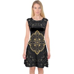 Ornate Black And Gold Capsleeve Midi Dress by Dazzleway