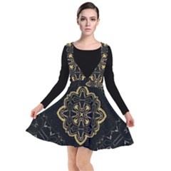 Ornate Black And Gold Plunge Pinafore Dress by Dazzleway