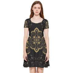 Ornate Black And Gold Inside Out Cap Sleeve Dress by Dazzleway