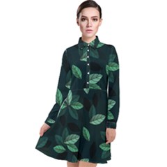 Foliage Long Sleeve Chiffon Shirt Dress