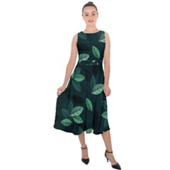 Foliage Midi Tie-Back Chiffon Dress