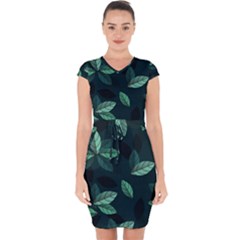 Foliage Capsleeve Drawstring Dress 