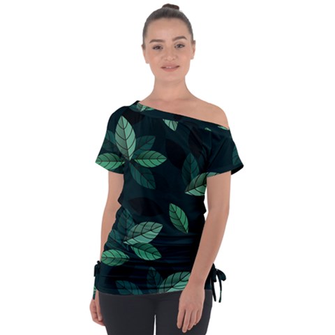 Foliage Off Shoulder Tie-up Tee by HermanTelo