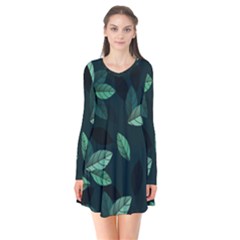 Foliage Long Sleeve V-neck Flare Dress