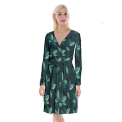 Foliage Long Sleeve Velvet Front Wrap Dress