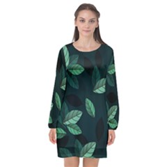 Foliage Long Sleeve Chiffon Shift Dress 