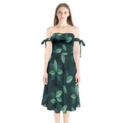 Foliage Shoulder Tie Bardot Midi Dress