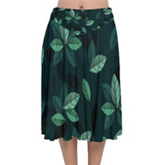 Foliage Velvet Flared Midi Skirt