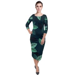 Foliage Quarter Sleeve Midi Velour Bodycon Dress
