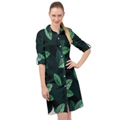 Foliage Long Sleeve Mini Shirt Dress