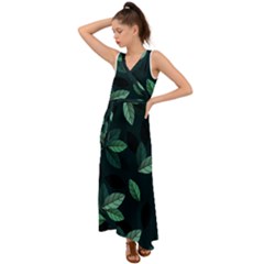 Foliage V-Neck Chiffon Maxi Dress