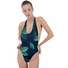 Foliage Backless Halter One Piece Swimsuit