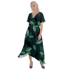 Foliage Cross Front Sharkbite Hem Maxi Dress