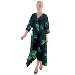 Foliage Quarter Sleeve Wrap Front Maxi Dress