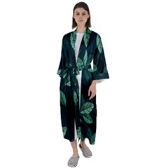 Foliage Maxi Satin Kimono