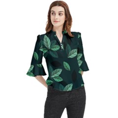 Foliage Loose Horn Sleeve Chiffon Blouse