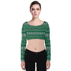 Christmas Knit Digital Velvet Long Sleeve Crop Top by Mariart
