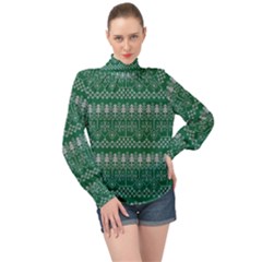Christmas Knit Digital High Neck Long Sleeve Chiffon Top by Mariart